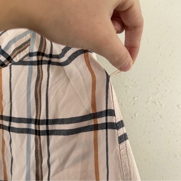 🦋 Motherhood Tan Orange Button Down Plaid Flannel 3/4 Sleeve T-Shirt Medium - Picture 3 of 8